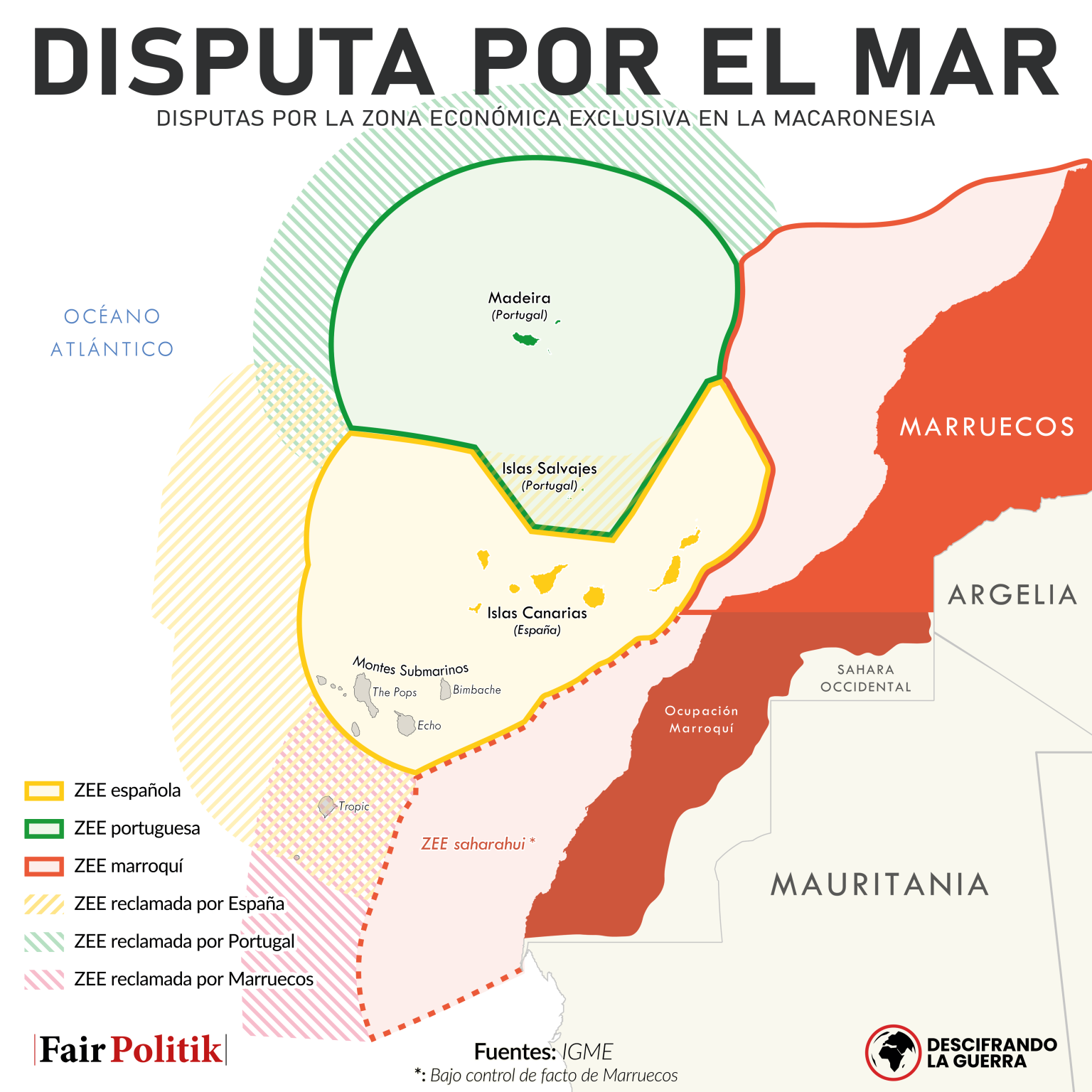 Las reclamaciones marítimas de España, Marruecos, Portugal y Sáhara en el Atlántico Norte